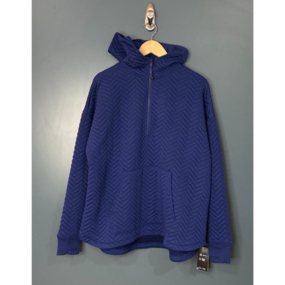 NWT ID Ideology Women's 1X Relaxed Quilted Quarter-Zip Hoodie, Blue, MSRP $44.50